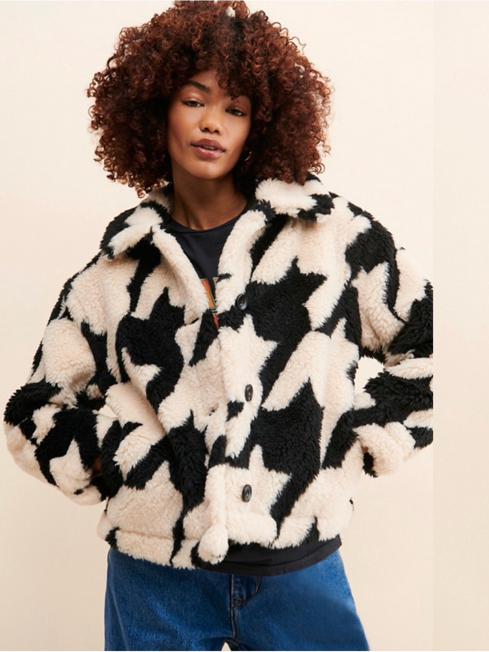 Blank NYC Black and Cream Teddy Jacket